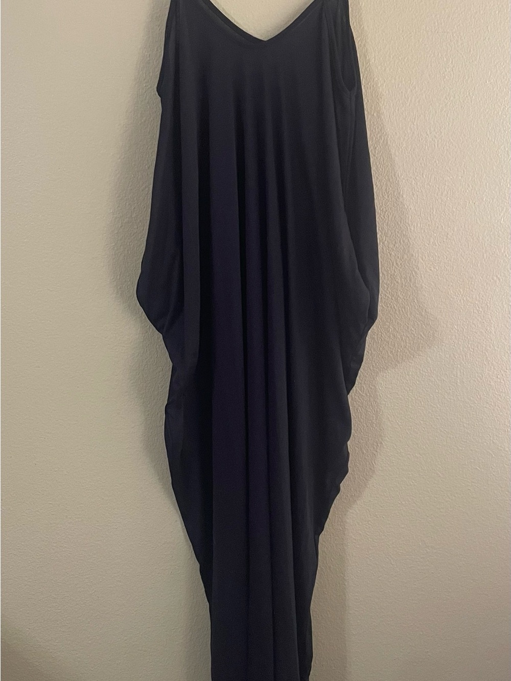 Black Sleeveless V-Neck Draped Women's Dress